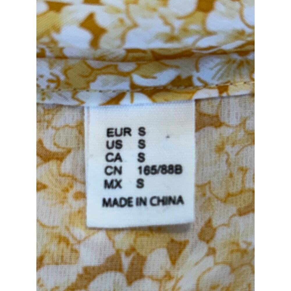 Yellow Floral Ruffle Faux Wrap Mini Dress Spring Summer Brunch Flowy, Size Small - Picture 8 of 9